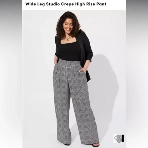 Torrid Pants 28 Wide Leg Studio Crepe High Risen Glen Plaid - Picture 1 of 10